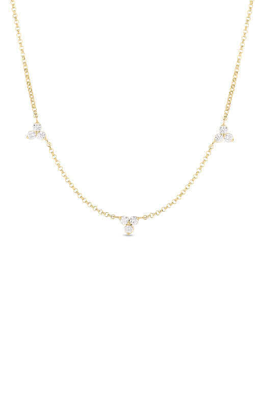 Roberto Coin 5 Stations Diamond Flower Gold Necklace 7773261AY17X
