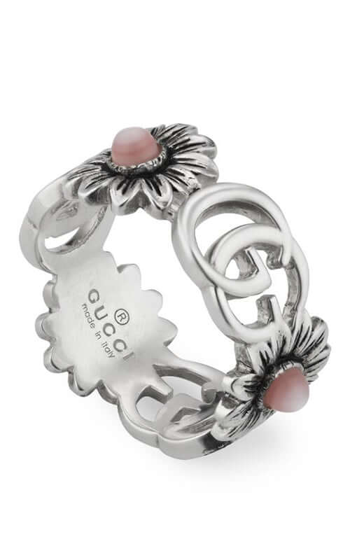 GUCCI GG Marmont Silver & Mother of Pearl Ring YBC527394002