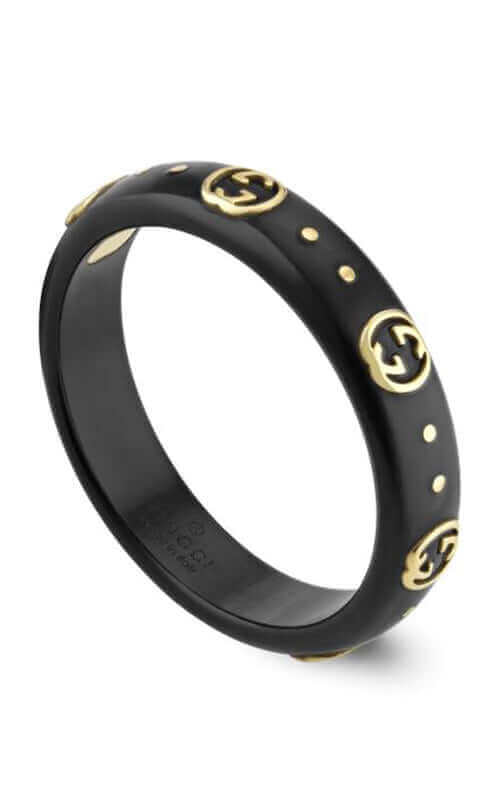 GUCCI 18K Yellow Gold & Black Synthetic Corundum Icon Ring YBC679262001