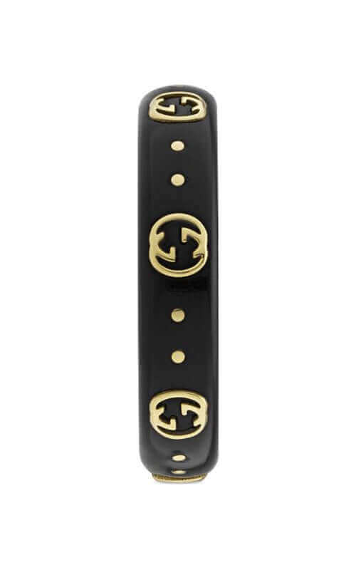 GUCCI 18K Yellow Gold & Black Synthetic Corundum Icon Ring YBC679262001 - Image 2