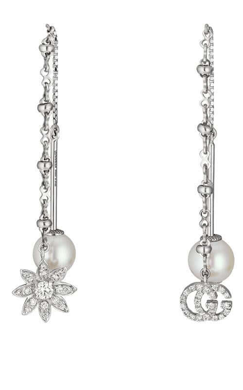 GUCCI Flora 18k White Gold, Pearls & Diamonds Earrings YBD58203100100U