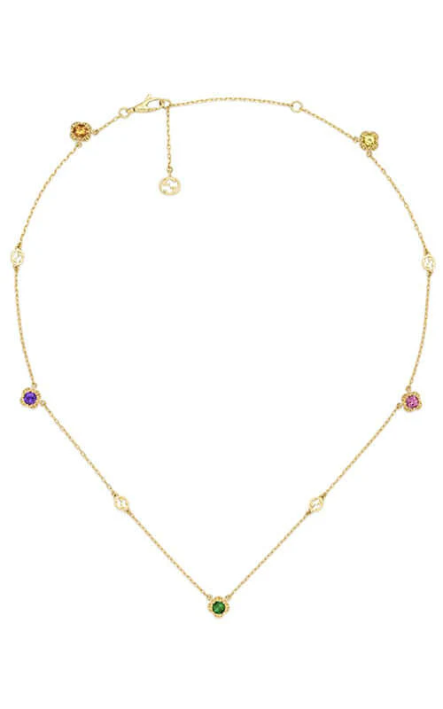 GUCCI Interlocking G Gems 18k Gold Necklace YBB662429001