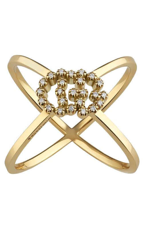GUCCI GG Running 18k Yellow Gold & Diamonds Ring YBC582548001015