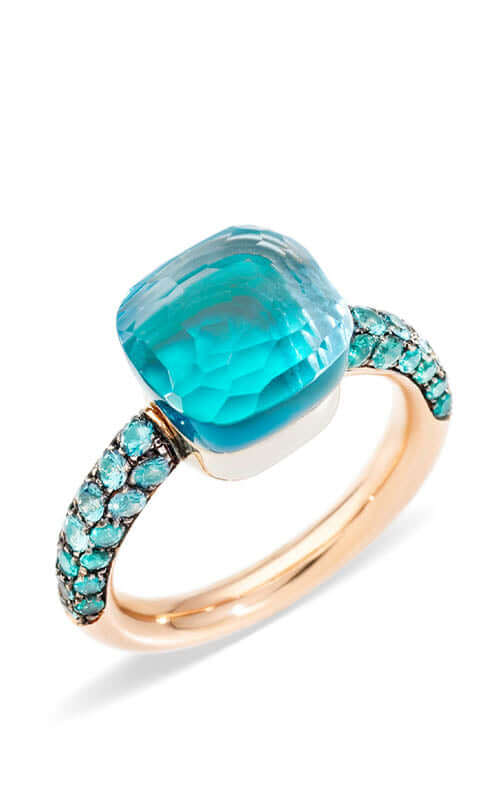 Pomellato 18k Pink Gold Blue Topaz/Agate Nudo Ring A.B904O6OYTTP