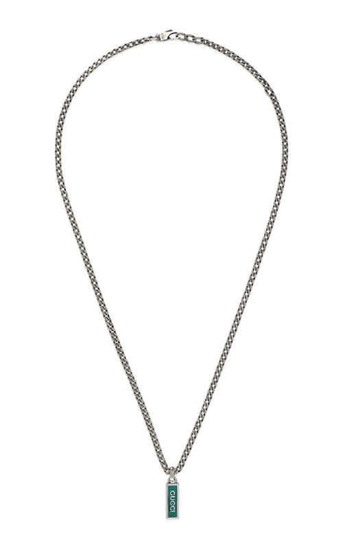 GUCCI Tag Silver Necklace with Enamel Pendant YBB67871400100U