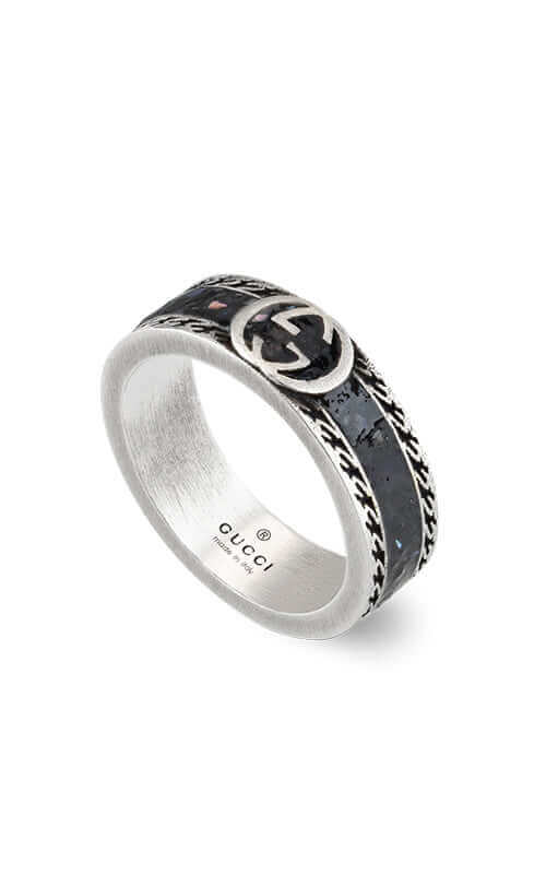 GUCCI Interlocking G Silver & Enamel Ring YBC645573002